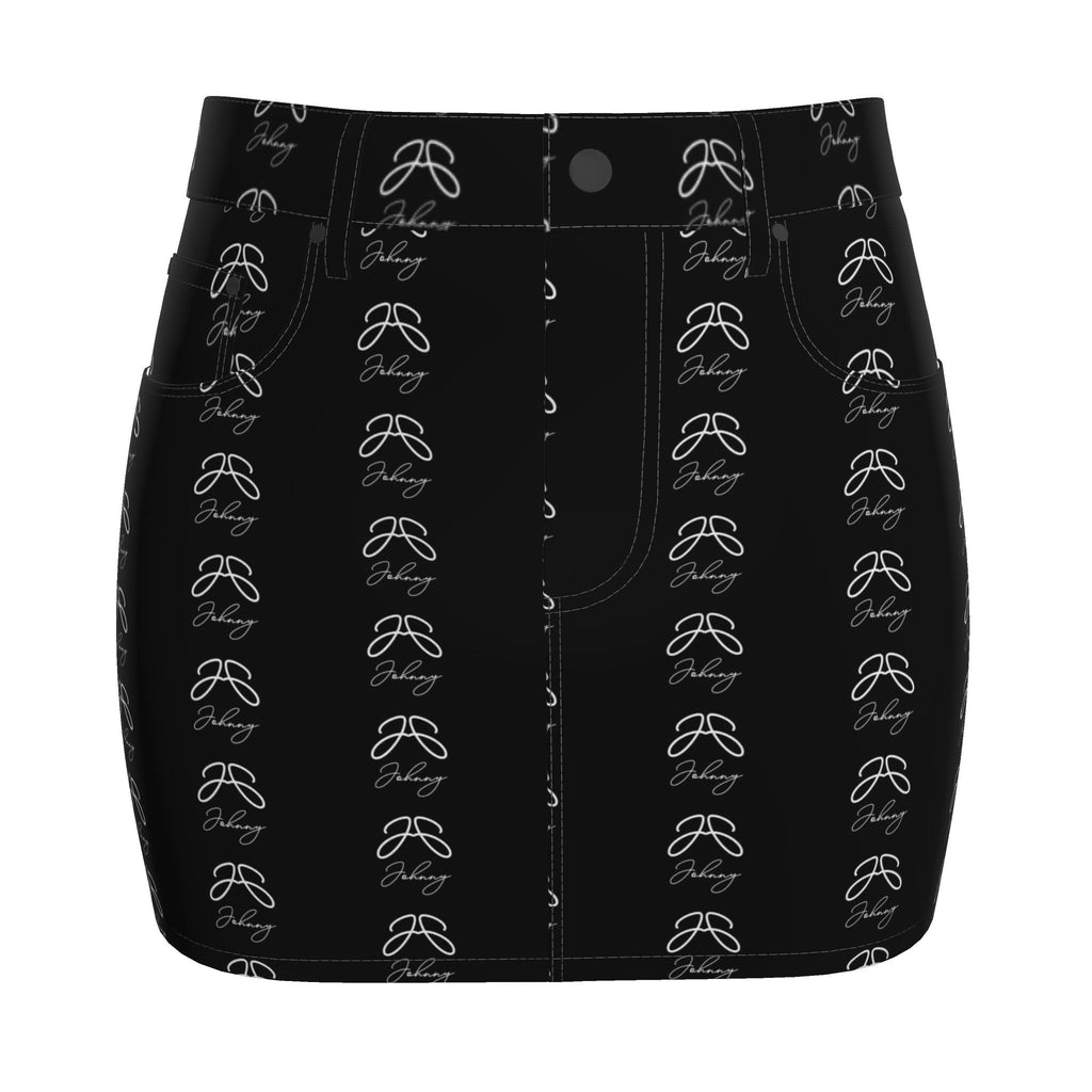 Double “J” Collection Denim Mini Skirt – Black with Print