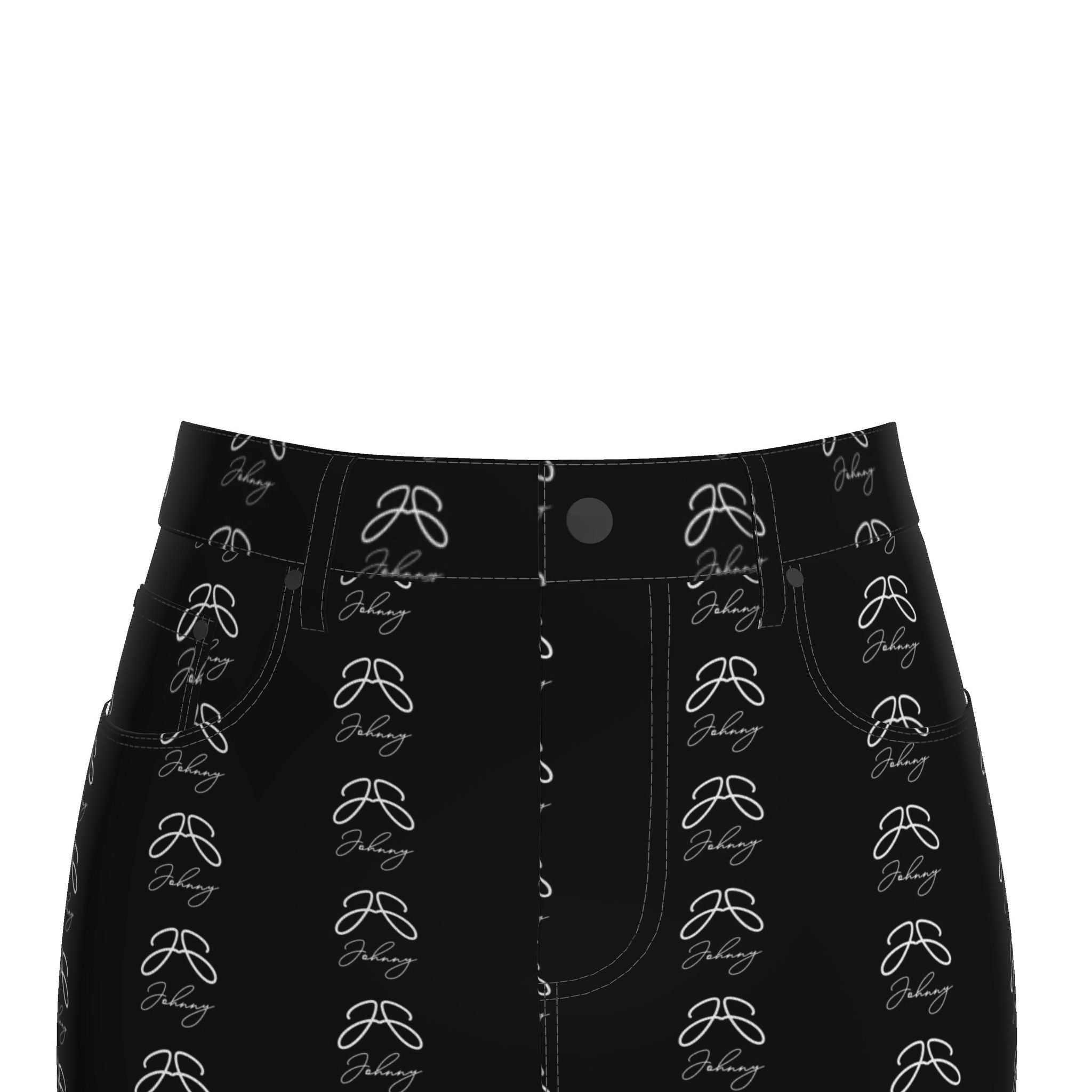 Double “J” Collection Denim Mini Skirt – Black with Print
