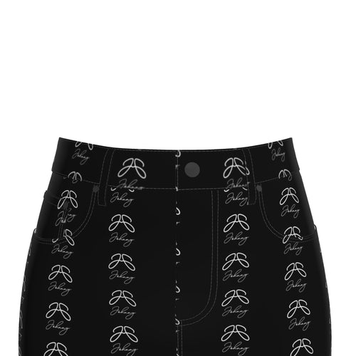 Double “J” Collection Denim Mini Skirt – Black with Print