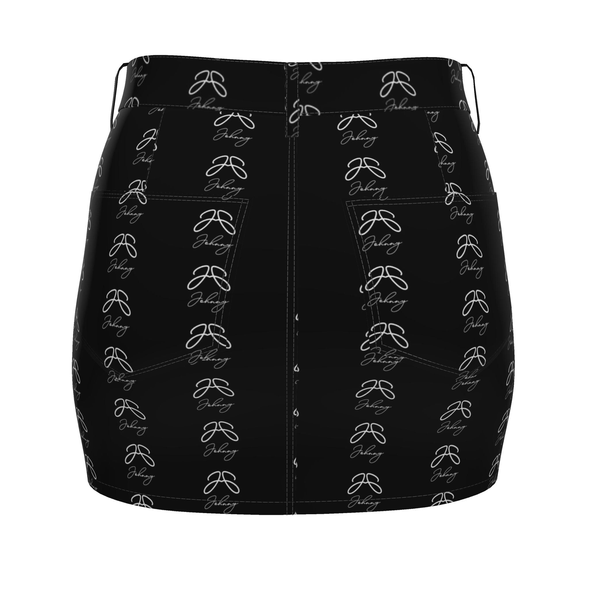 Double “J” Collection Denim Mini Skirt – Black with Print