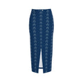 J O H N N Y Denim Maxi Skirt – Blue All-Over Print
