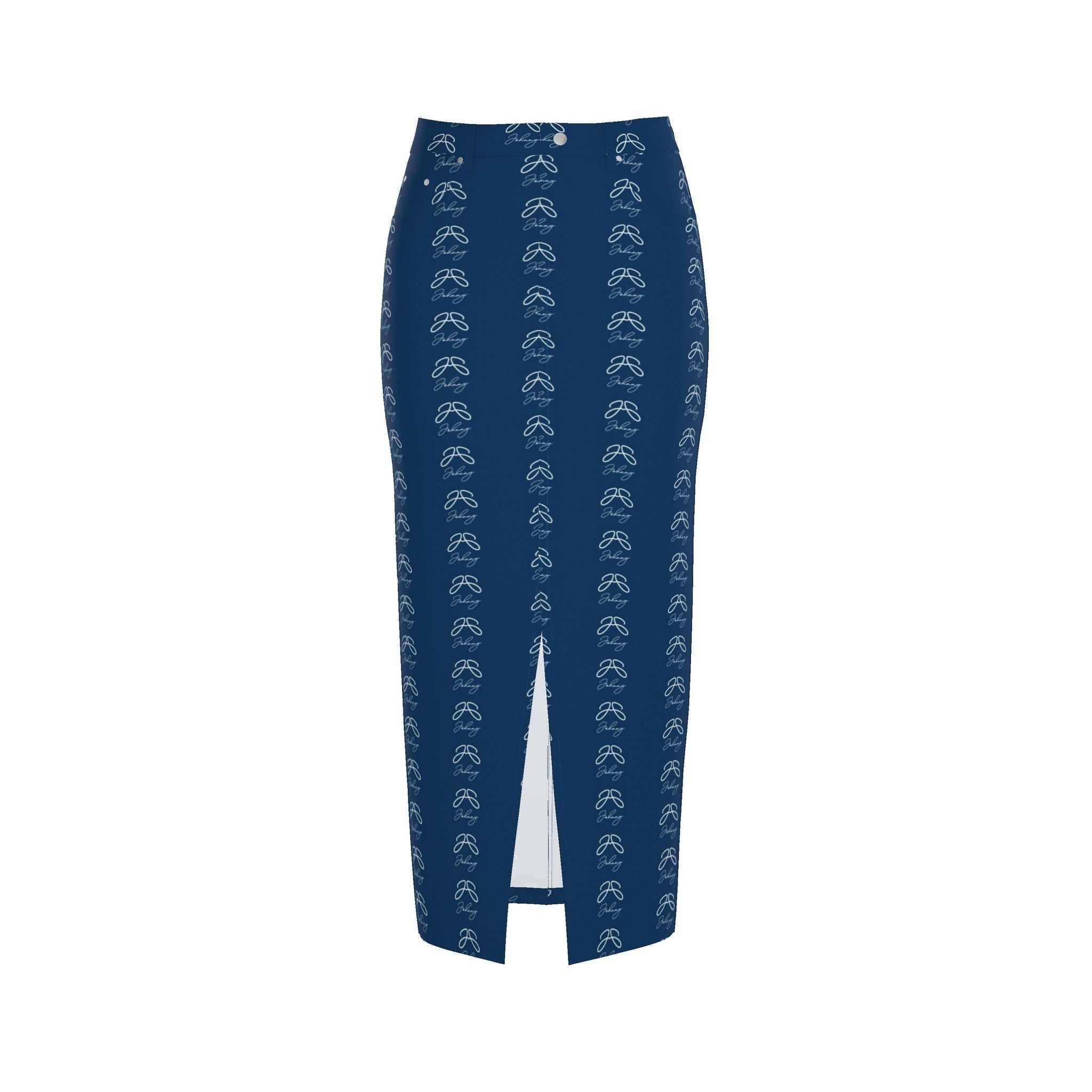 J O H N N Y Denim Maxi Skirt – Blue All-Over Print