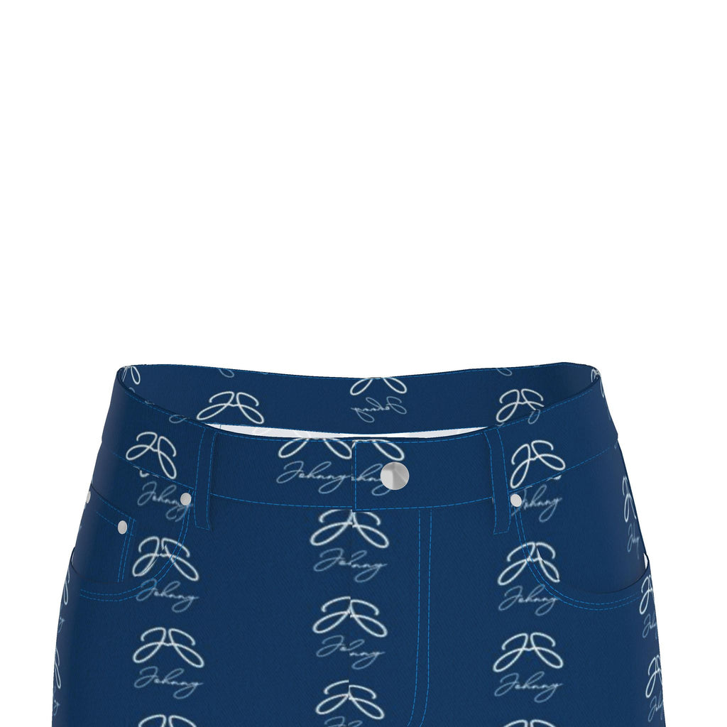 J O H N N Y Denim Maxi Skirt – Blue All-Over Print