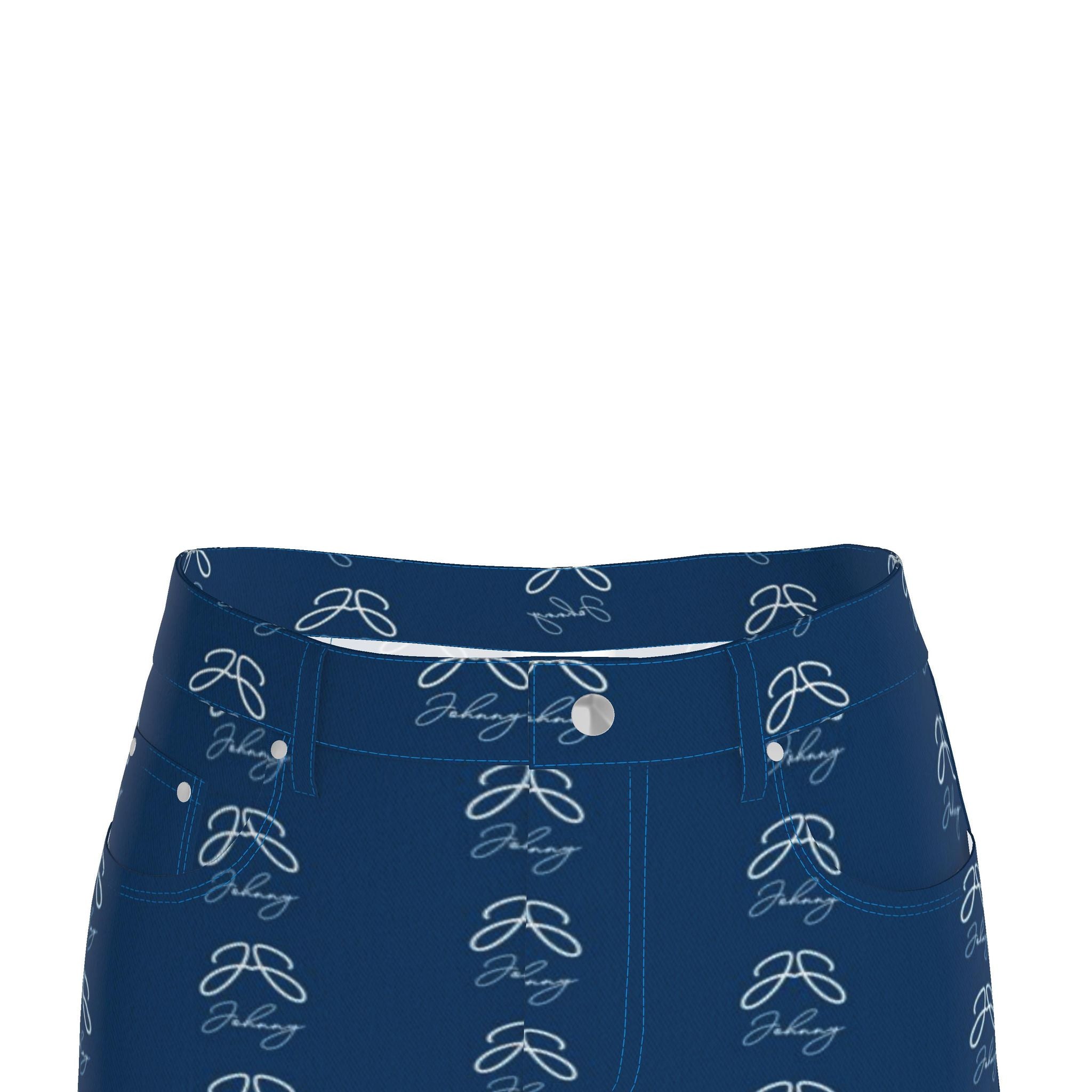 J O H N N Y Denim Maxi Skirt – Blue All-Over Print