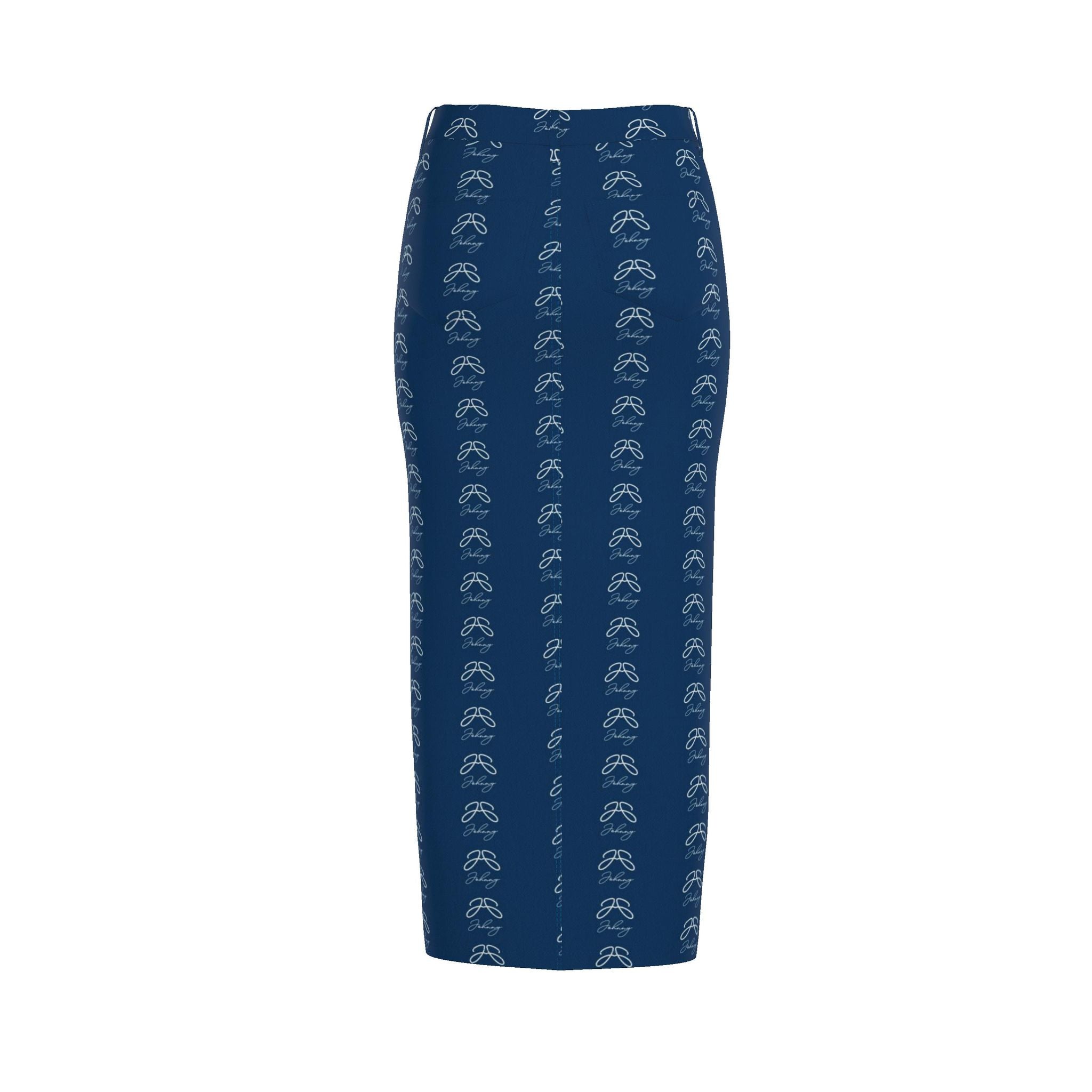 J O H N N Y Denim Maxi Skirt – Blue All-Over Print